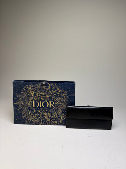 Vintage Dior Leather Wallet Black Silver-tone Clasp