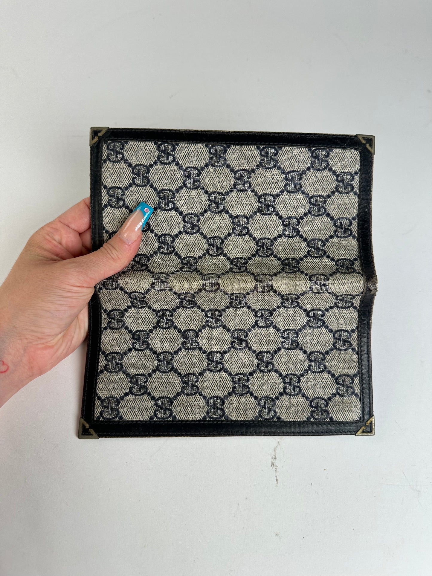 Vintage Gucci GG Supreme Canvas Wallet Beige Navy