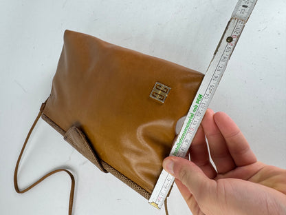 Vintage Givenchy Snake Embossed Leather Crossbody Bag Camel
