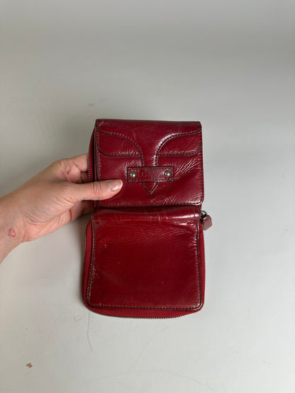 Vintage Loewe Leather Wallet Burgundy Silver