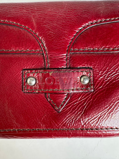 Vintage Loewe Leather Wallet Burgundy Silver