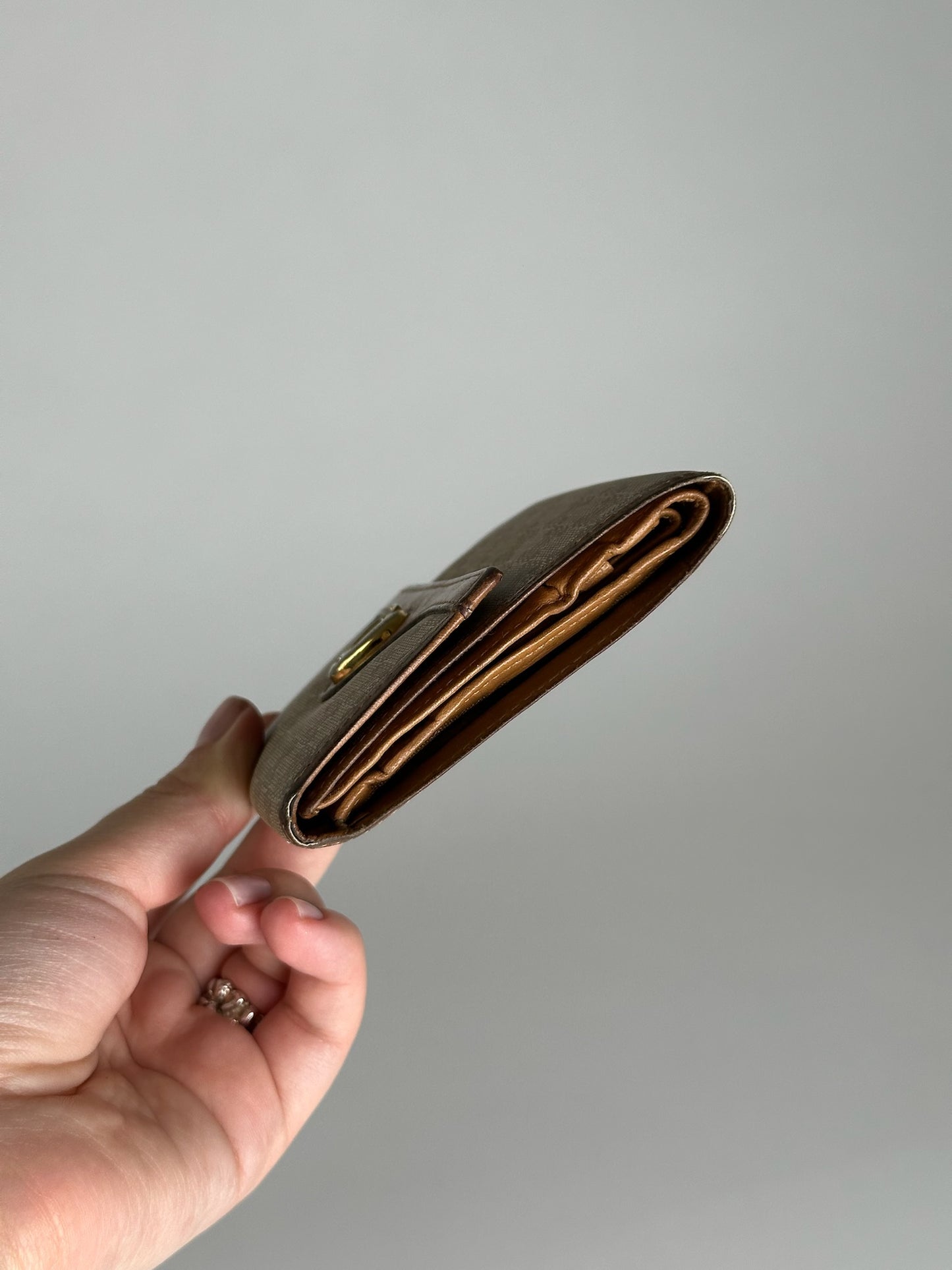 Vintage Celine Paris Leather Monogram Wallet Beige Brown