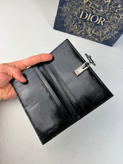 Vintage Dior Leather Wallet Black Silver-tone Clasp