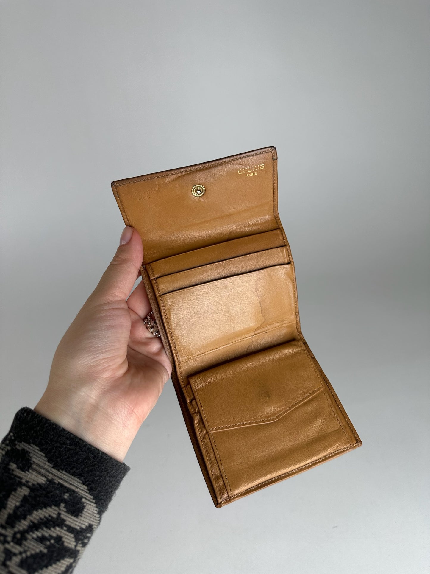 Vintage Celine Paris Leather Monogram Wallet Beige Brown