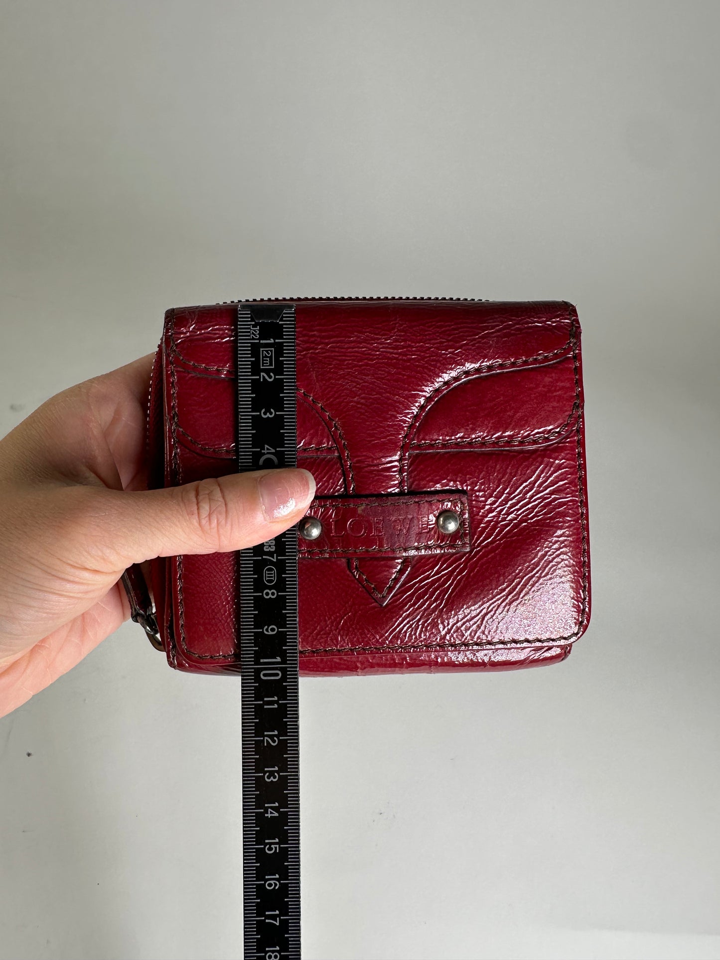 Vintage Loewe Leather Wallet Burgundy Silver