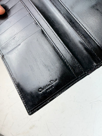 Vintage Dior Leather Wallet Black Silver-tone Clasp