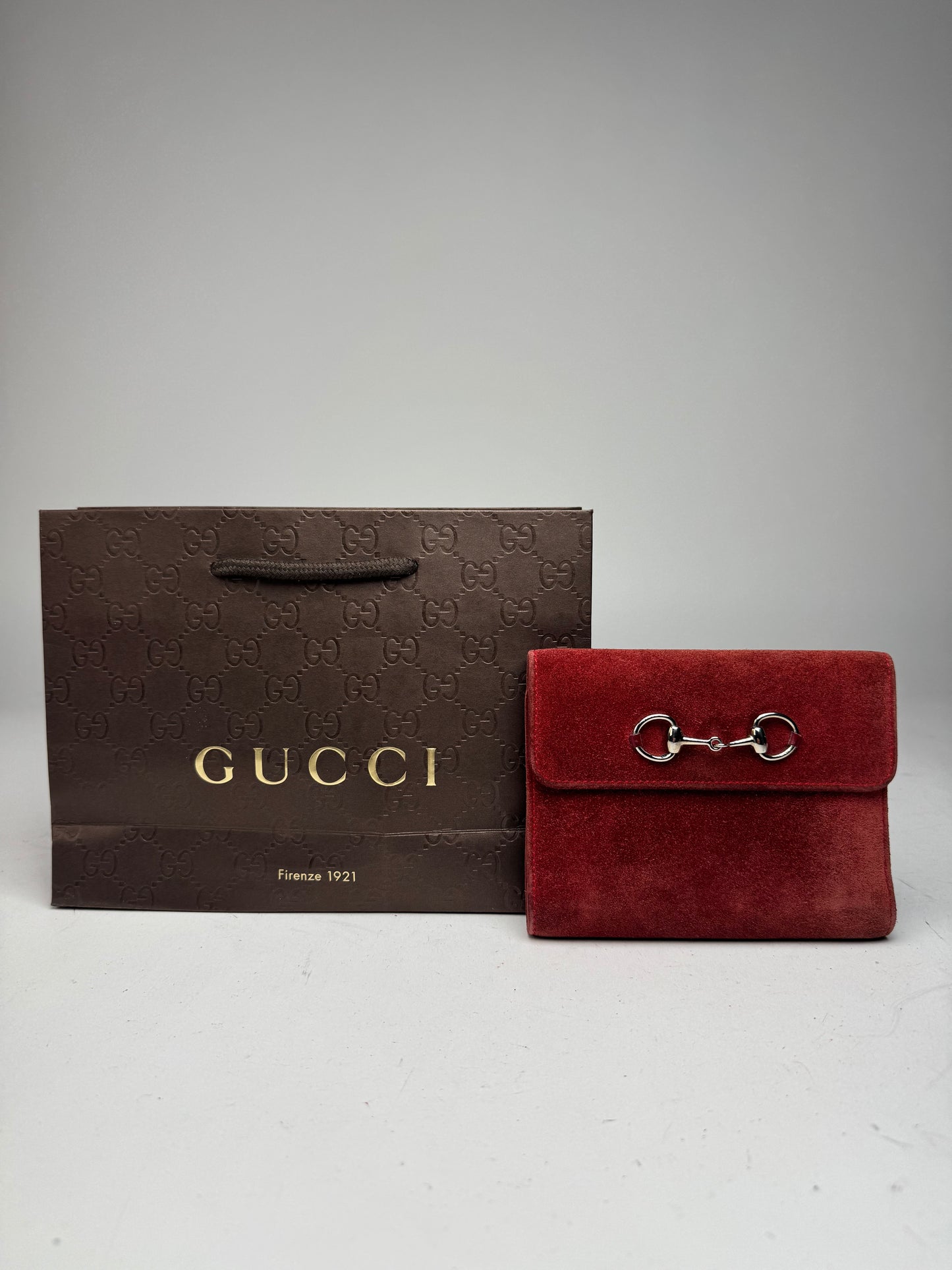 Vintage Gucci Suede & Patent Leather Horsebit Organizer / Wallet Red