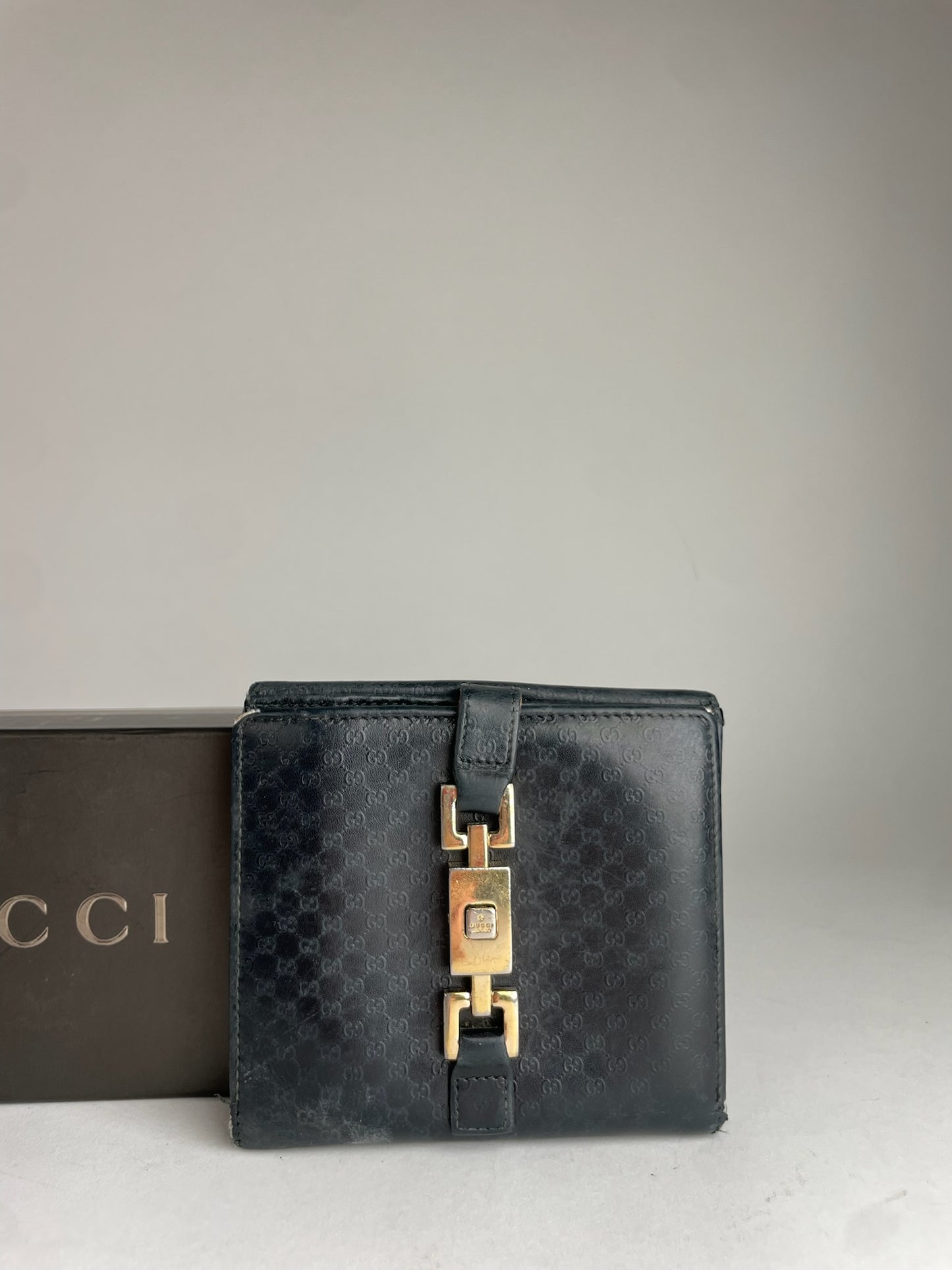 Vintage Gucci Monogram Jackie Leather Wallet Black