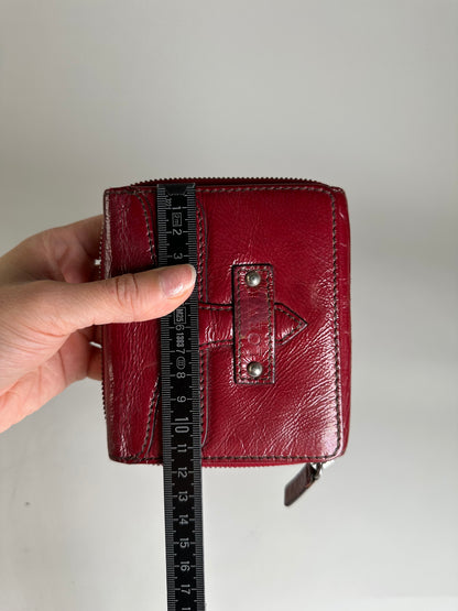 Vintage Loewe Leather Wallet Burgundy Silver
