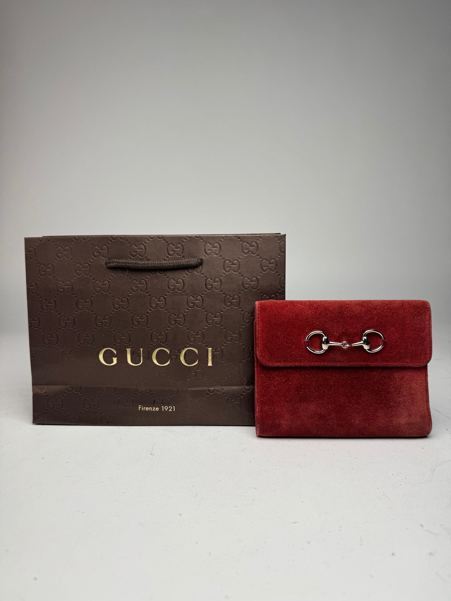 Vintage Gucci Suede & Patent Leather Horsebit Organizer / Wallet Red