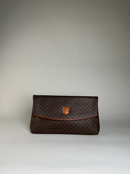Vintage Celine Coated Canvas Clutch Bag Brown Tan Gold