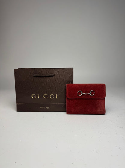 Vintage Gucci Suede & Patent Leather Horsebit Organizer / Wallet Red