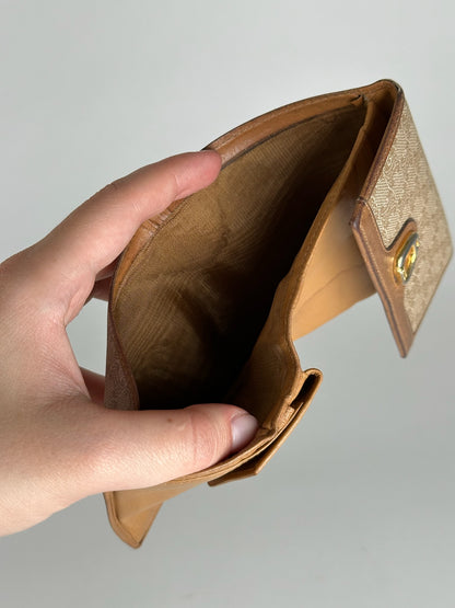 Vintage Celine Paris Leather Monogram Wallet Beige Brown