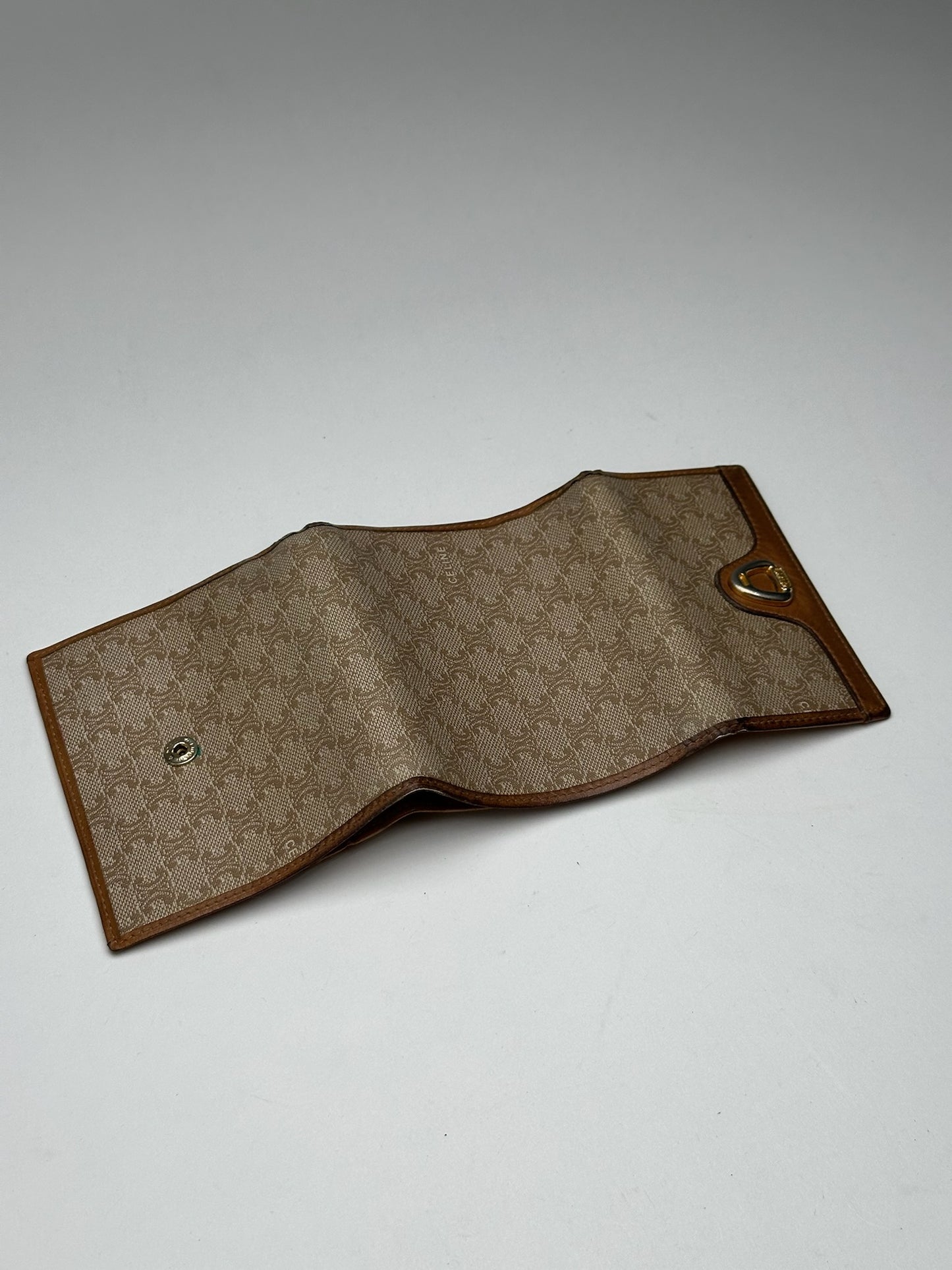 Vintage Celine Paris Leather Monogram Wallet Beige Brown