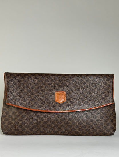 Vintage Celine Coated Canvas Clutch Bag Brown Tan Gold