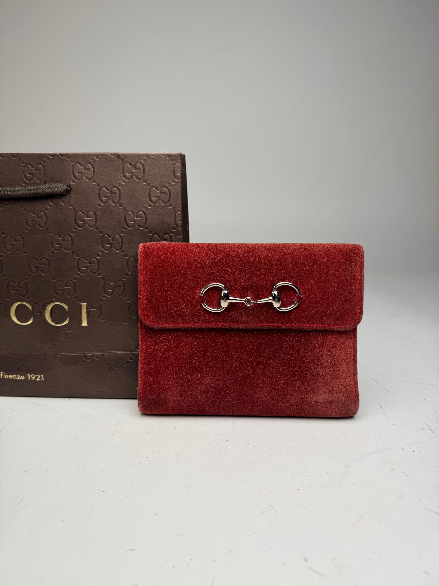 Vintage Gucci Suede & Patent Leather Horsebit Organizer / Wallet Red