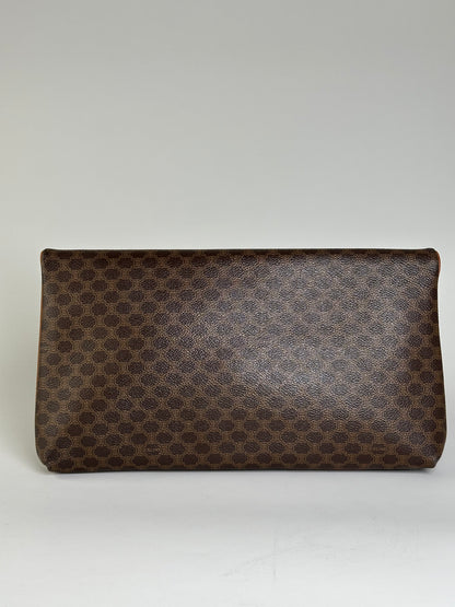 Vintage Celine Coated Canvas Clutch Bag Brown Tan Gold