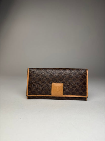 Vintage Celine Paris Triomphe Monogram Leather Wallet Brown