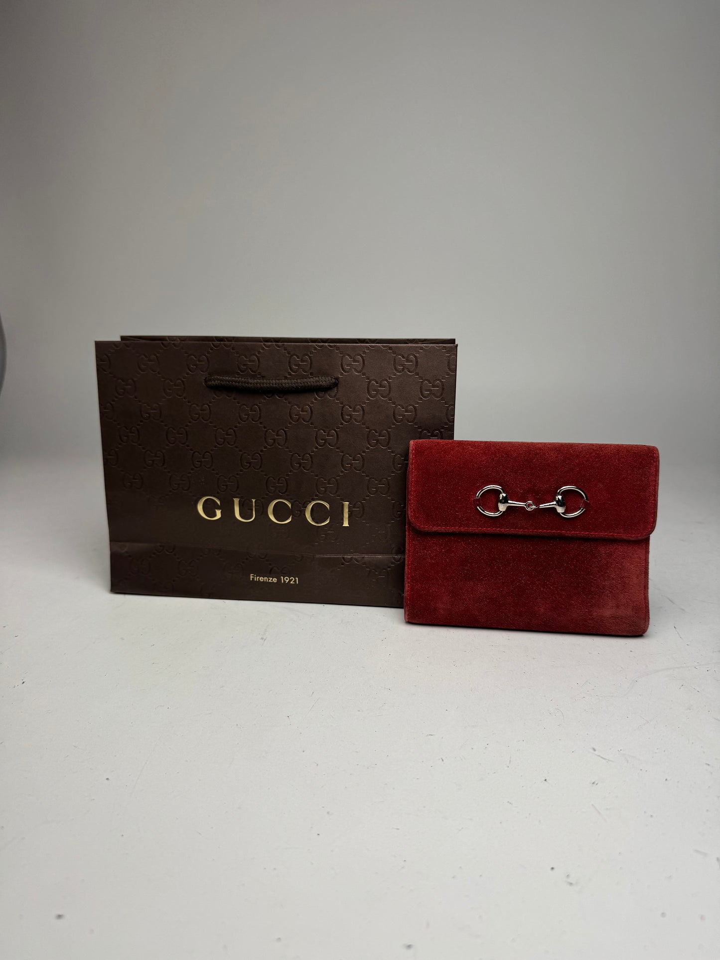 Vintage Gucci Suede & Patent Leather Horsebit Organizer / Wallet Red