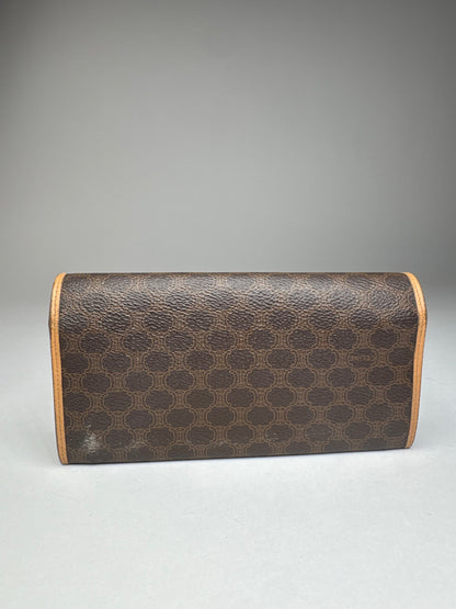 Vintage Celine Paris Triomphe Monogram Leather Wallet Brown