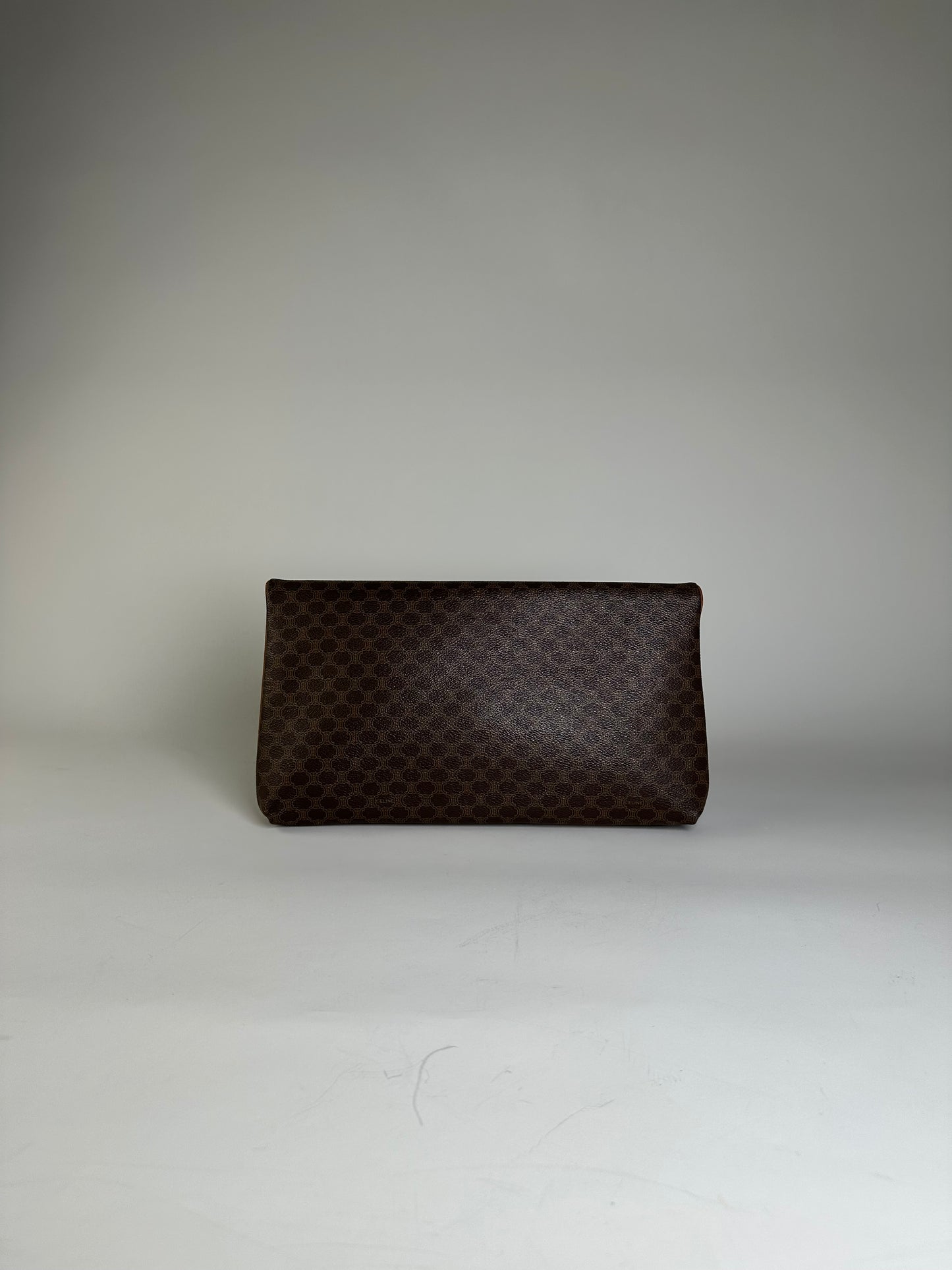 Vintage Celine Coated Canvas Clutch Bag Brown Tan Gold