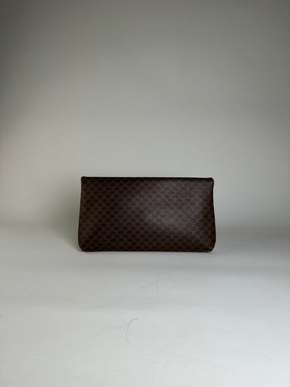 Vintage Celine Coated Canvas Clutch Bag Brown Tan Gold