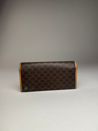 Vintage Celine Paris Triomphe Monogram Leather Wallet Brown
