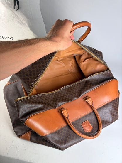 Vintage Celine Macadam Canvas Duffle Bag Brown Tan