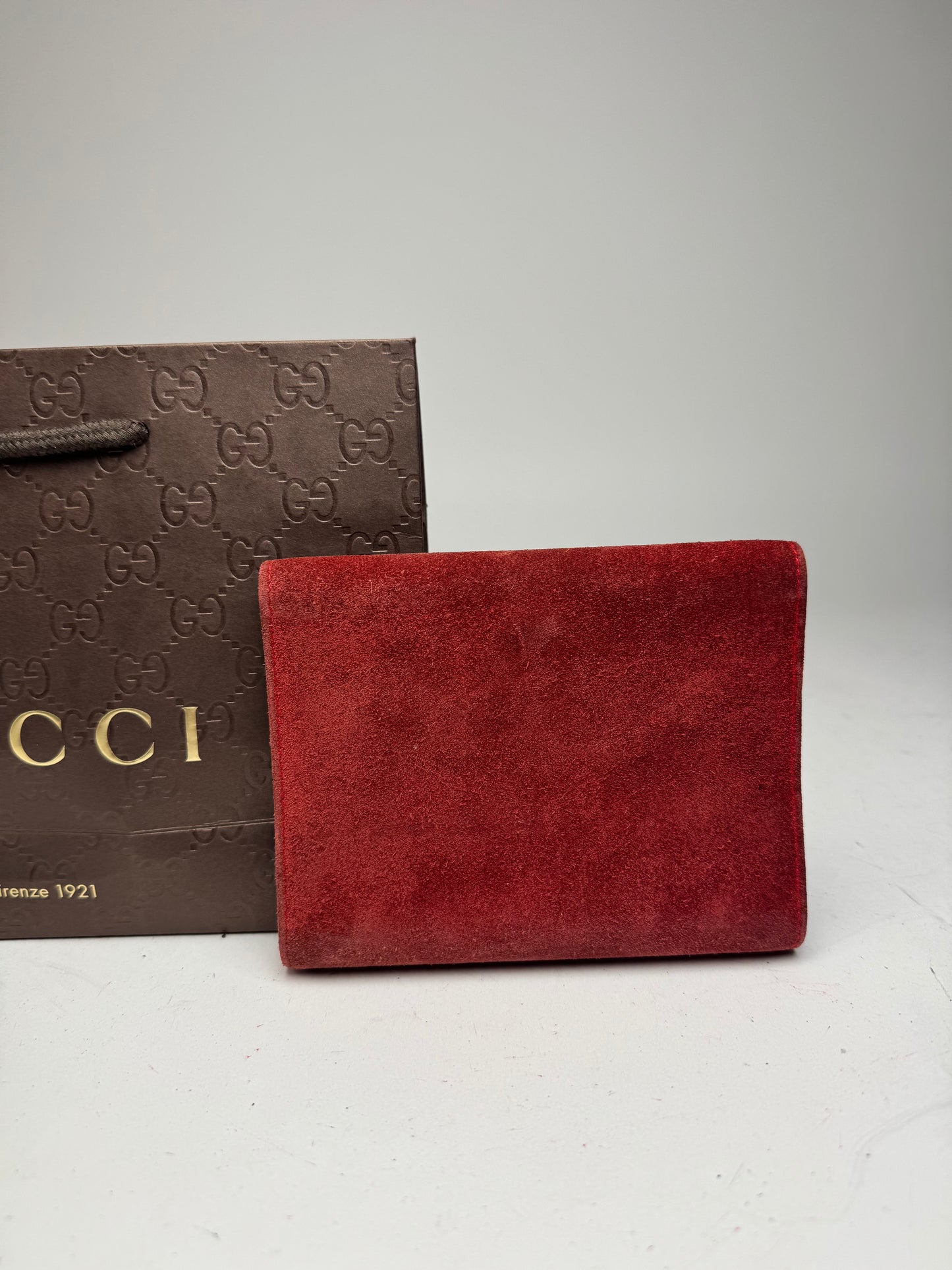 Vintage Gucci Suede & Patent Leather Horsebit Organizer / Wallet Red