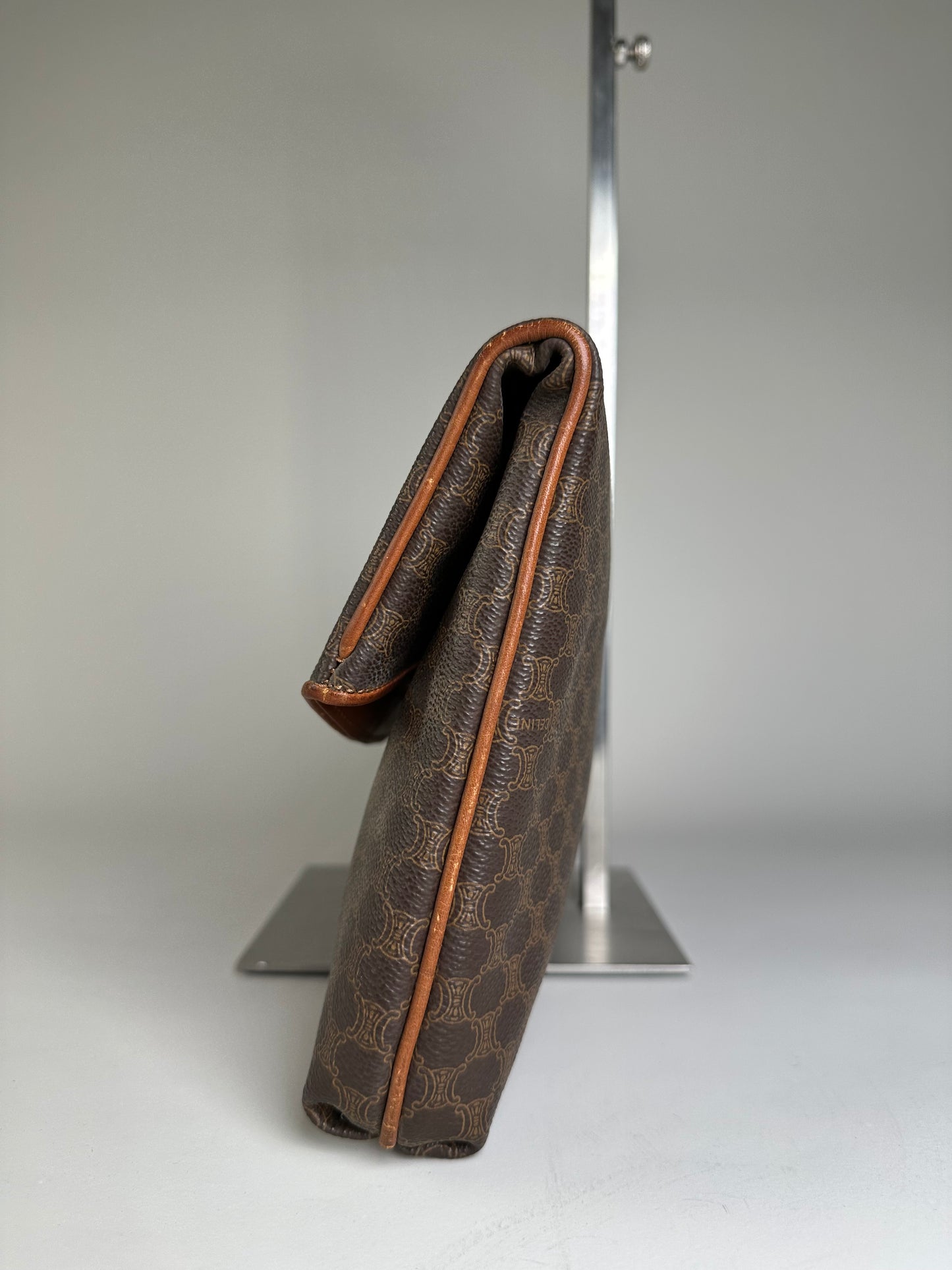 Vintage Celine Coated Canvas Clutch Bag Brown Tan Gold