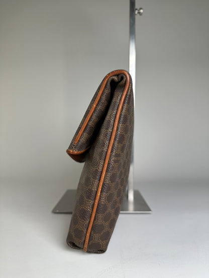 Vintage Celine Coated Canvas Clutch Bag Brown Tan Gold