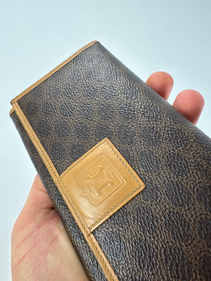 Vintage Celine Paris Triomphe Monogram Leather Wallet Brown