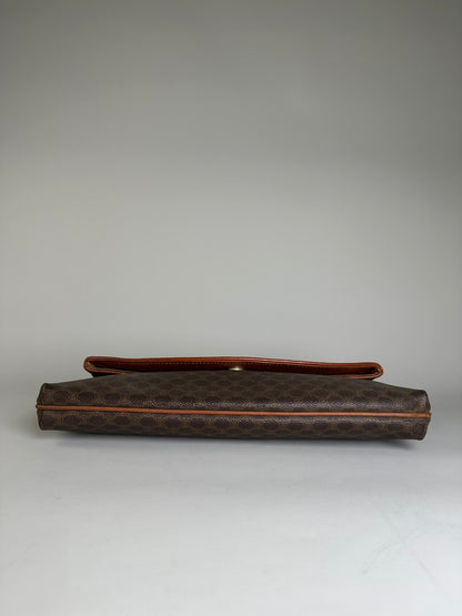 Vintage Celine Coated Canvas Clutch Bag Brown Tan Gold
