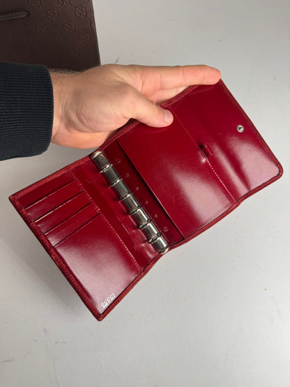 Vintage Gucci Suede & Patent Leather Horsebit Organizer / Wallet Red