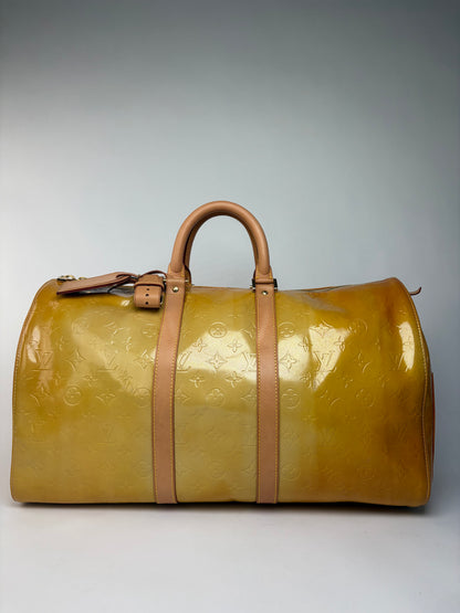 Vintage Louis Vuitton Monogram Monogram Vernis Keepall Bandoulière 55 c. 1998 Yellow