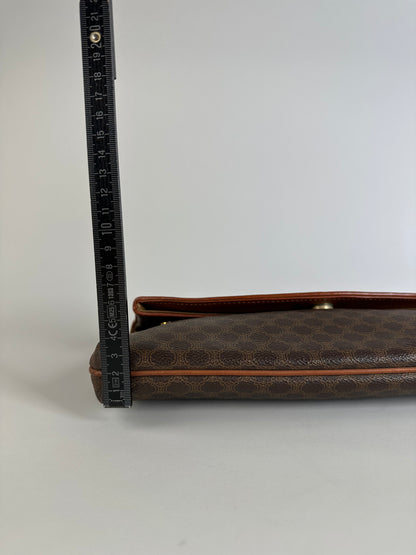 Vintage Celine Coated Canvas Clutch Bag Brown Tan Gold