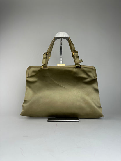 Vintage Prada Flap Handbag Green Gold