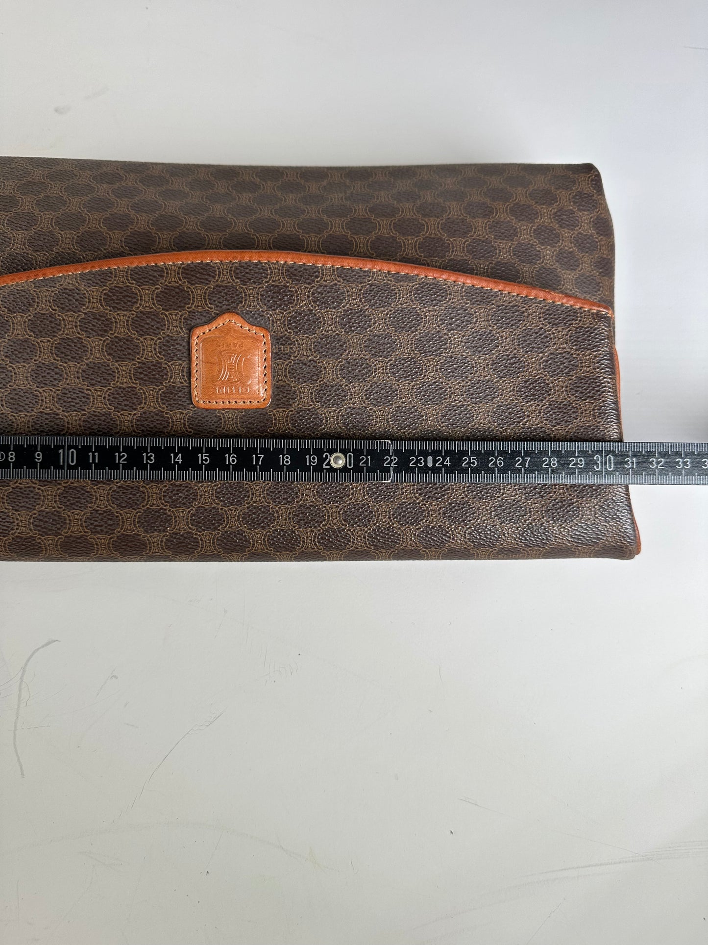 Vintage Celine Coated Canvas Clutch Bag Brown Tan Gold