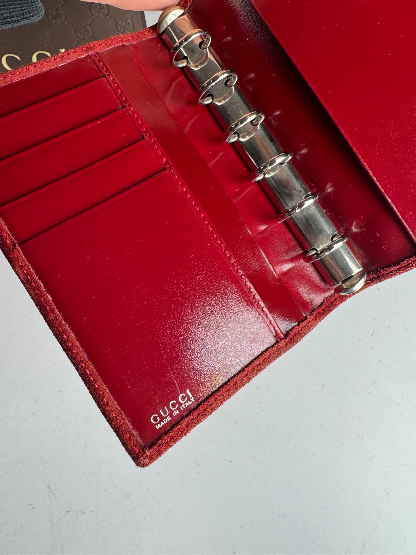 Vintage Gucci Suede & Patent Leather Horsebit Organizer / Wallet Red