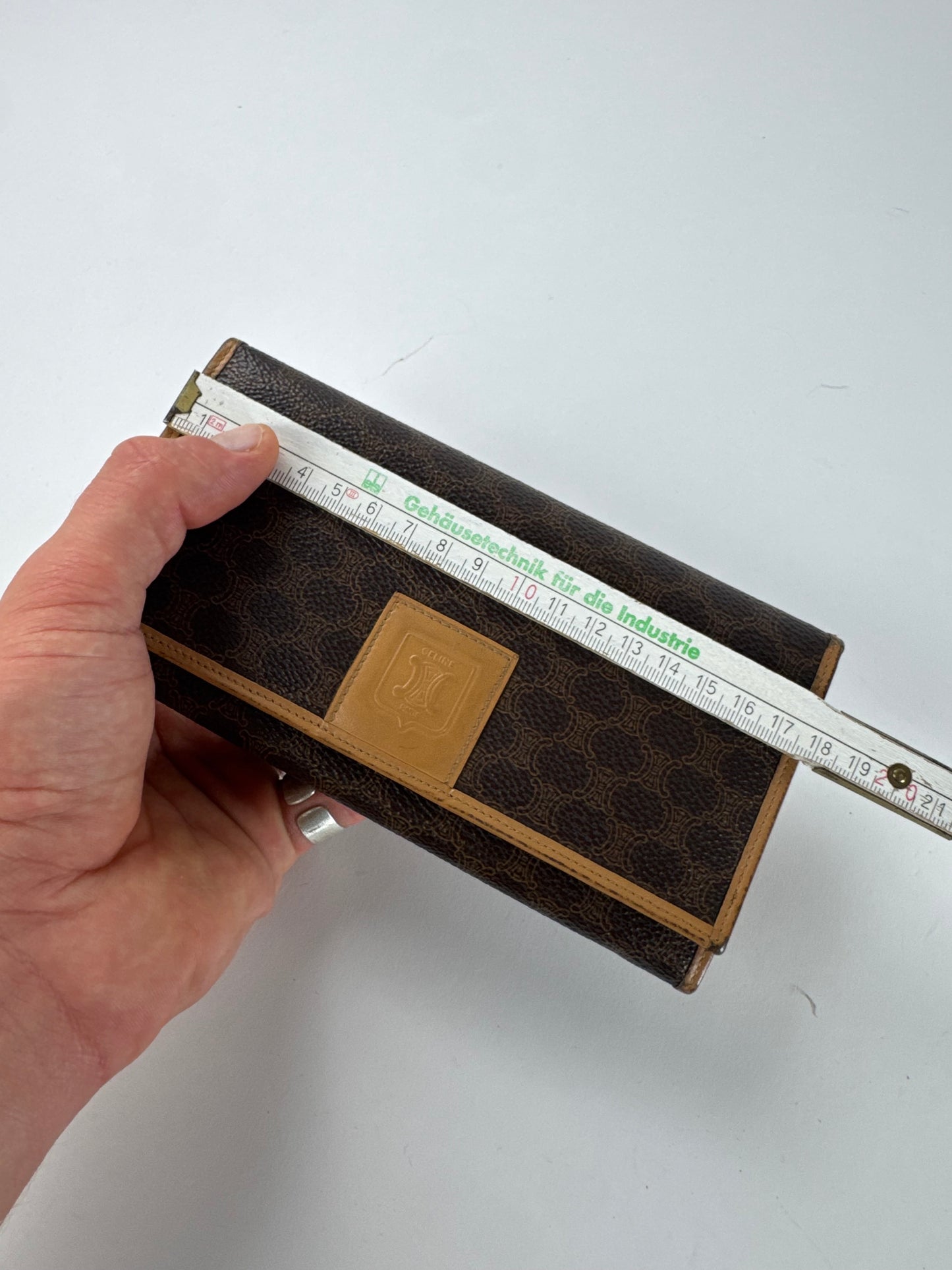 Vintage Celine Paris Triomphe Monogram Leather Wallet Brown