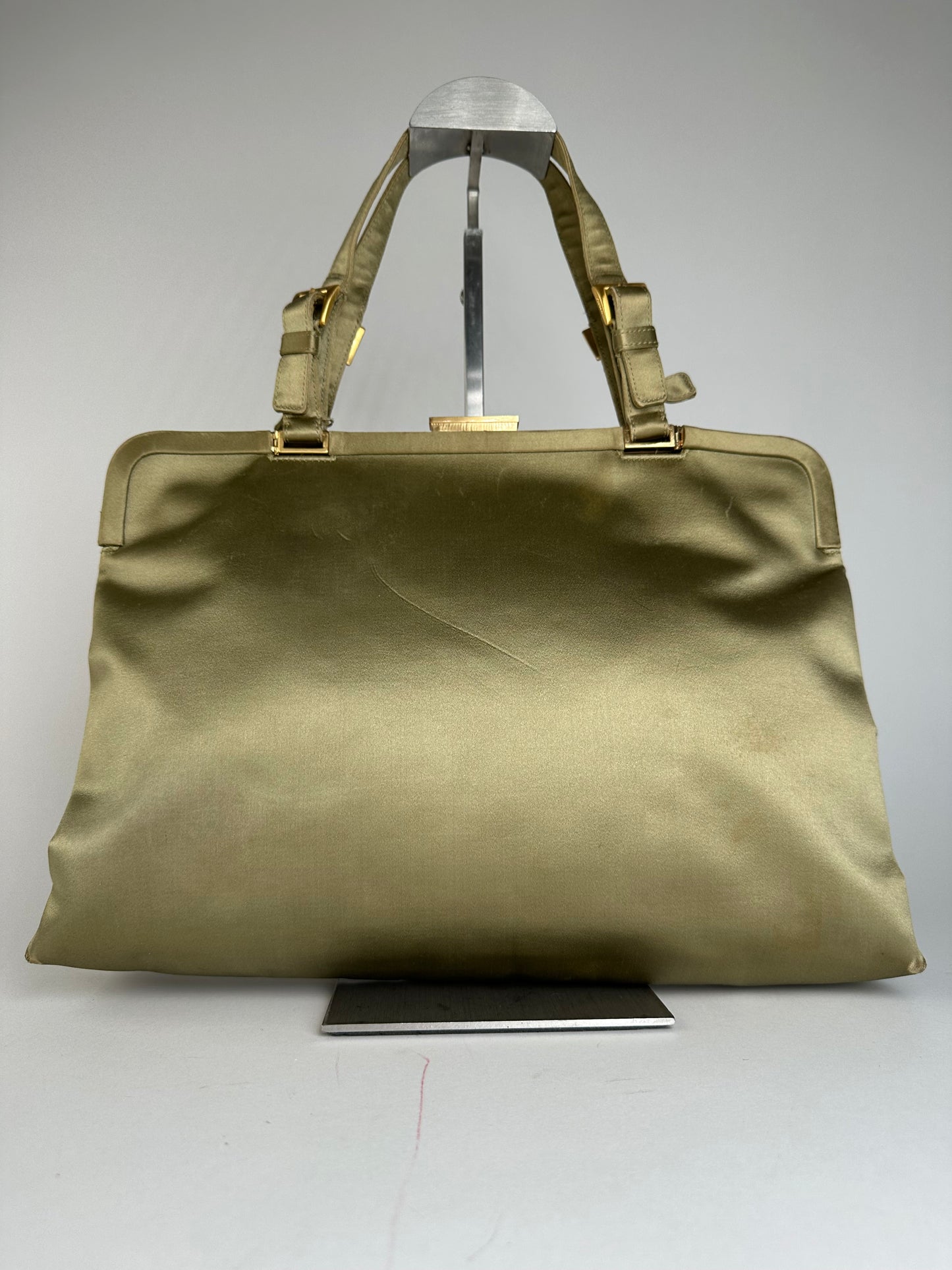 Vintage Prada Flap Handbag Green Gold
