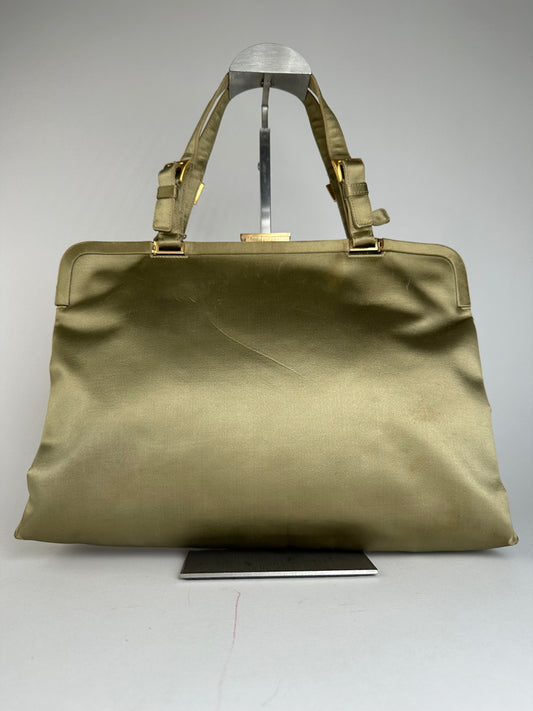 Vintage Prada Flap Handbag Green Gold