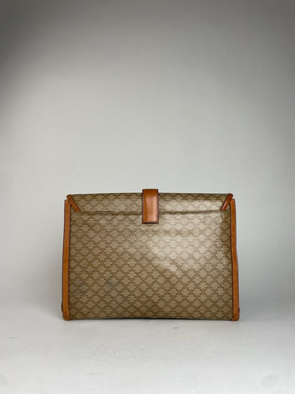 Vintage Celine Triomphe Monogram Leather Clutch Beige Brown