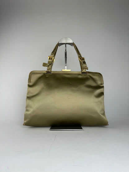 Vintage Prada Flap Handbag Green Gold