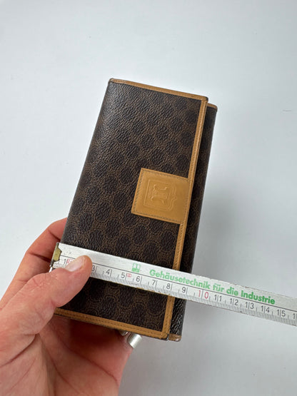 Vintage Celine Paris Triomphe Monogram Leather Wallet Brown