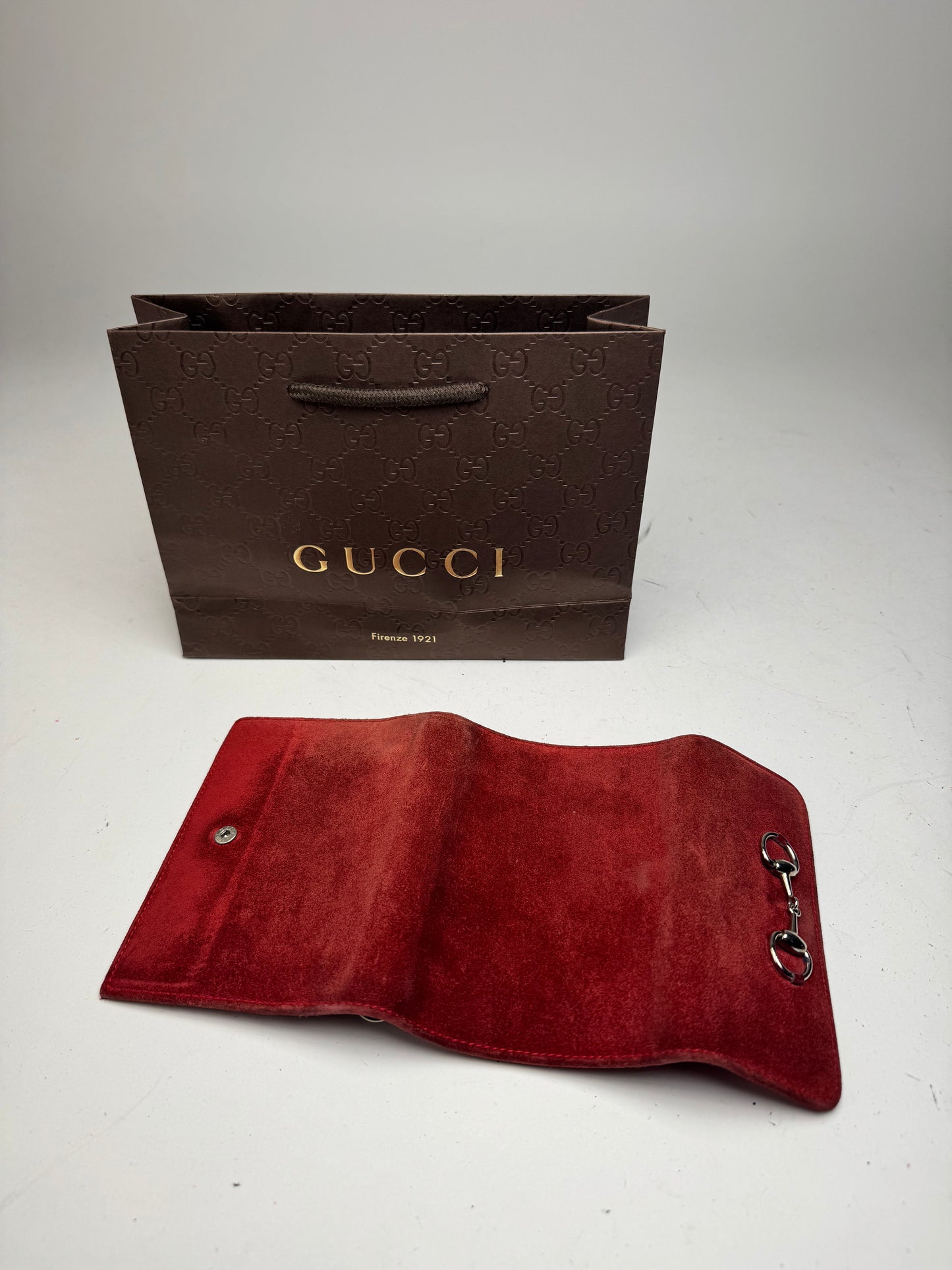Vintage Gucci Suede & Patent Leather Horsebit Organizer / Wallet Red