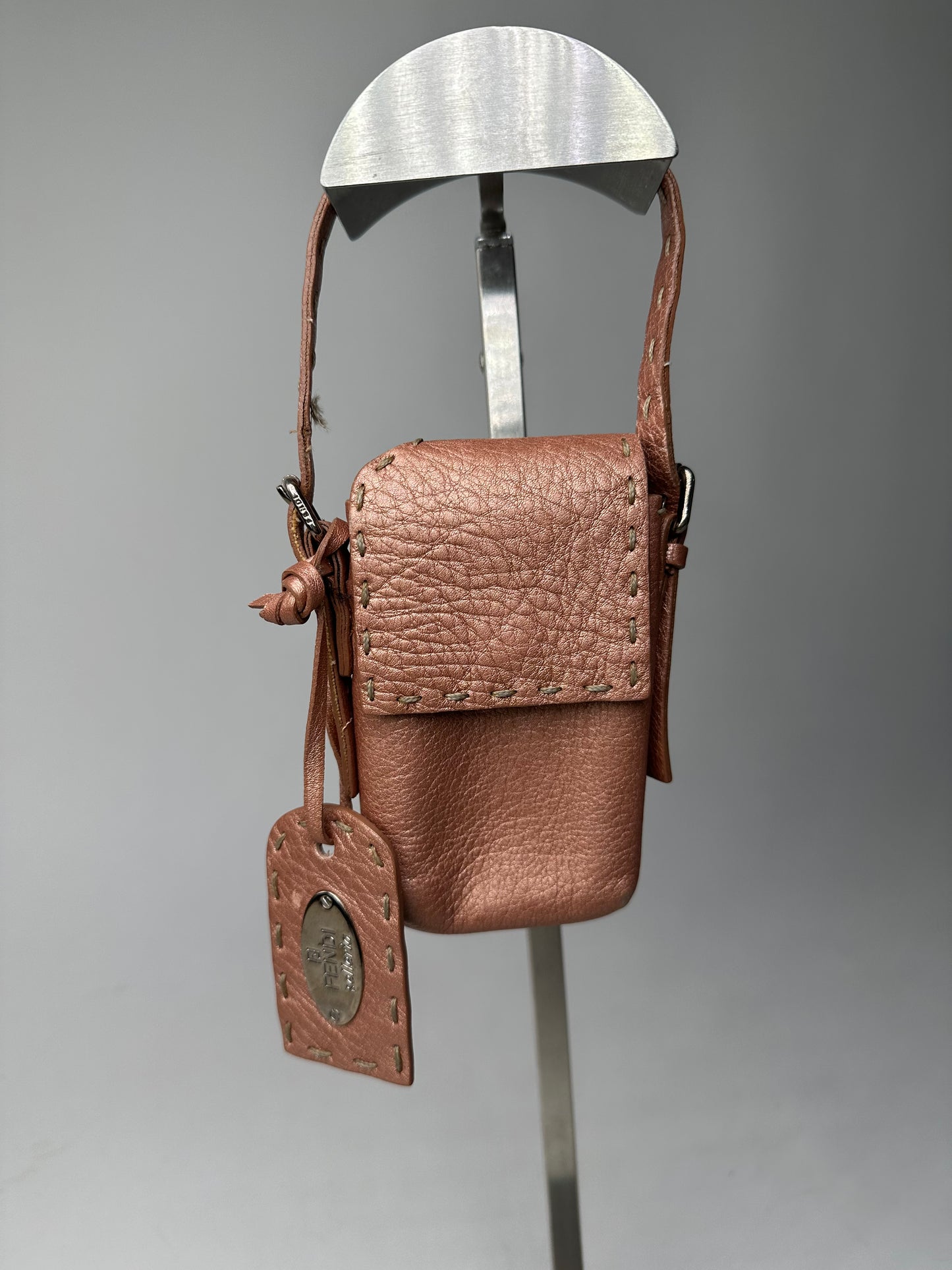 Vintage Fendi Metallic Rose Mini Leather Handbag