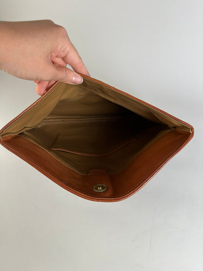 Vintage Celine Coated Canvas Clutch Bag Brown Tan Gold