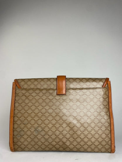Vintage Celine Triomphe Monogram Leather Clutch Beige Brown