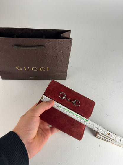 Vintage Gucci Suede & Patent Leather Horsebit Organizer / Wallet Red